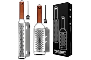 REDSALT® premium râpe à zesteur & double trachant | INOX 100% inoxidable | avec manche en bois | râpe de cuisine pour citron, gingembre, légumes, fromage, parmesan