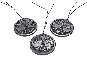 SN NATURSTEIN UG - Piedra preciosa y curativa shungit directamente desde Karelia: 3 colgantes"Árbol de la vida", 50 mm