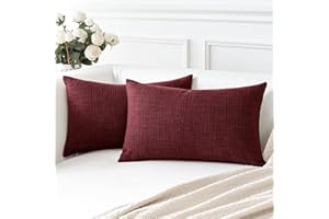 Artscope Housse de Coussin, Lot de 2 en Lin Canapé Taie d'oreiller de Couleur Pure pour Maison Salon Chambre Décoration D'intérieur (Bordeaux, 30x50cm)