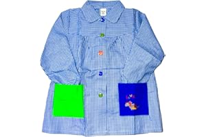 MORE FREE-Babi Escolar Bata Escolar Infantil Niño o Niña para Guarderia y Colegio Cuadrado con Botoens