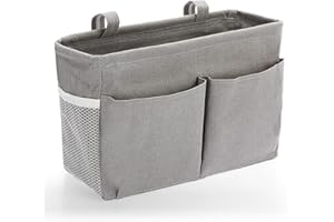 SUMTree Organisateur de chevet suspendu sac de Rangement de chevet étanche panier de lit 5 poches et ruban autocollant magique pour magazine,téléphone,stylos,télécommande (gris)
