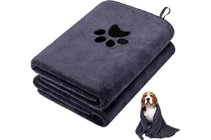 Hejo Dog Towel, 2 Pcs Super Absorbent Drying Towels, 100cm x 50cm Microfibre Dogs Bath Towel, 400GSM Soft Personalised Dog Towels, Lucky Paw Pet Towel for Dogs, Cats and Medium Pets (Grey)