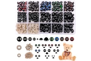 Ailvor Sicherheitsaugen für Häkeltiere, 195 Stück Amigurumi Augen mit Unterlegscheiben, Knopfaugen zum Annähen, Kunststoff Puppenaugen Sicherheitsnasen für Plüsch Puppe Marionette Teddybär (6-12mm)