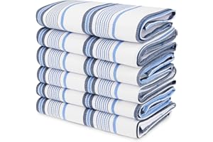 ATEN Homeware Egyptian Cotton Kitchen Tea Towels 6 Pack – Size 50 x 70 cm – Highly Absorbent & Quick-Dry Dish Towels, Lint-Free & Durable, Fade Resistant, Made in Egypt (Blue)