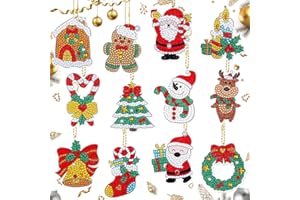 FYting 12 Piezas Diamond Painting Niños,Llaveros Pintura Diamantes,Diamond Painting Navidad,Colgante De árbol de Navidad, Etiqueta De Regalo Con Pintura de Diamantes, Colgante de Ventana (Navidad)