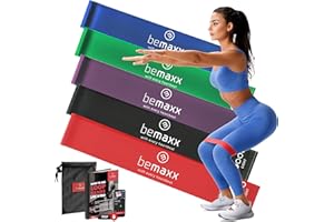 BEMAXX Resistance Band Set - Loop Fabric/Rubber Fitness Bands + Exercise eBook & Bag | Elastic Gymnastic, Strength Training Body Workout | Sports Yoga Pilates Booty Legs Arms Gym, Men Women