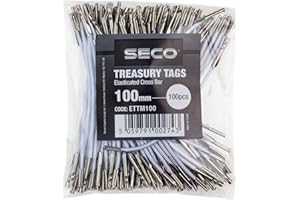 Seco Elasticated Cross Bar Treasury Tags Metal End, 100mm, Pack of 100 - White