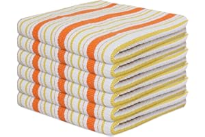 SweetNeedle Paños de Cocina, Paquete de 6-100% algodón, Tejido de Cesta, Rayas con Lazo para Colgar, Muy absorbentes, Calidad Profesional, Resistentes, 45x70 CM Coral 45 x 70 cm