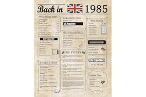 Woaipati Back in 1985 Poster UK Happy 39th Birthday Party Decoration Elegant Gift 39 Years Anniversary Idea Home Decor for Women Men Unframed -1985