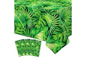LKITMIUT 4 Pcs Hawaiian Luau Tablecloths Tropical Palm Leaves Table Cloth Jungle Safari Theme Tablecloth Aloha Palm Leaf Table Covers Beach Tropical Party Decorations Safari Jungle Party Supplies 86 x 51 Inch