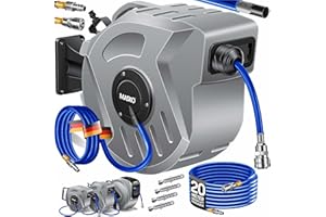 MASKO® Enrollador de manguera de aire comprimido automática, Conexión 1/4, Enrollador de mangueras, Soporte de mangueras montado en la pared, Enrollador de mangueras de aire comprimido, gris, 20m