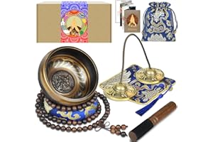 Artcome 7PCS Meditation Set - Tibetan Singing Bowl & Tingsha Cymbals Bells Handmade in Nepal for Meditation, Yoga, Chakra Healing, Stress Relief & Mindfulness