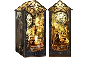 RONSTONE DIY Book Nook Kit : Puzzle 3D en Bois Agence de Détectives avec Meubles et LED, Kit Maison de Poupée Miniature Décoration étagère, Mini Maison de Poupée Cadeau Créatif pour Adultes Adolescents