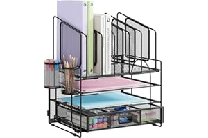 VITVITI Organizer Scrivania, 4 Livelli Portadocumenti con Portariviste, Ufficio Accessori con 2 Portapenne, Organizer Ufficio con Cassettiera, Accessori Scrivania per Riviste, Casa, Scuola (Nero)