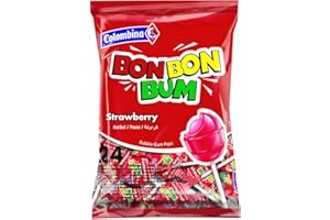 Colombina - Bon Bon Bum - Lutscher - Bonbons - Mit Erdbeergeschmack - 24 Einheiten im Beutel - Bon Bon Bum - Lutscher - Bonbons - Mit Erdbeergeschmack - 24 Einheiten im Beutel