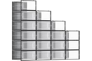 ‎SONGMICS SONGMICS Schuhboxen, 18er Set, Schuh-Organizer aus Kunststoff, faltbar und stapelbar, für Schuhe bis Größe 44, transparent-schwarz LSP18SBKV1