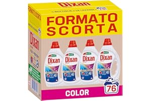 Dixan Liquido Color Detersivo Lavatrice Formato Scorta (4 x 19 Lavaggi), Detersivo liquido lavatrice per colori vivaci, pulizia profonda del bucato e freschezza igienica per la lavatrice