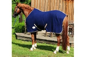 AMKA Coperta in pile per cavalli, blu scuro con cinghie incrociate