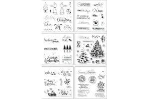 ‎FOLANVOFF Silikonstempel Weihnachten Deutsch 6 Blätter Clear Stamp Weihnachten, Frohe Weihnachten Stempel, Silikonstempel Winter Clear Stempel Set für DIY Bullet Journal Scrapbooking Fotoalbum