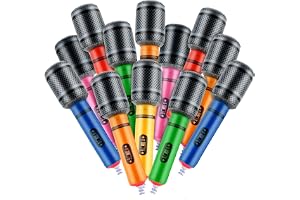 Thinp 25 cm uppblåsbar mikrofon, 12 stycken uppblåsbara mikrofoner i blandade färger, falska mikrofonrekvisita för 80-talets och 90-talets musikkonsert-temafest, födelsedagsfest dekorationer