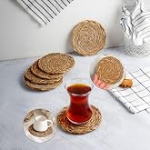 Deconox 6 Adet El Yapımı Yuvarlak Hasır Bardak Altlığı - Fincan, &Ccedil;ay ve Kupa Altlığı - 10cm