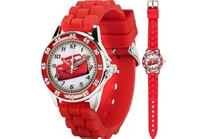 ACCUTIME Disney Kids' CZ1009 Time Teacher Cars Lightning McQueen Round Watch with Red Rubber Strap