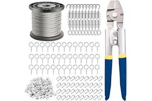 TooTaci 100M Wire Rope with Turnbuckles Kit, 1.5mm Steel Cable with Swager Wire Crimping Tool, 2 in 1 Cutter & Crimper Tool, Ideal for Garden Trellis, Fence, and Railing Cable Installations