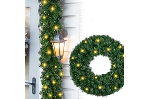 Cecaylie Weihnachtsgirlande 5M, Tannengirlande grün mit Beleuchtung 100 LEDs, für Inneneinrichtung Kamin Treppe Wand Tür Draußen, Tannengirlande Künstlich, Warmweiß