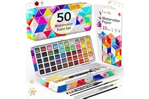 Funcils Set Aquarelle Voyage – 50 Couleurs | Peinture Aquarelle pour Adultes, Enfants, Débutants, Artistes Pros | Palette avec Papier, Pinceau, Stylo | Fournitures Artistiques Complètes