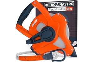 Presch Metro a Nastro 30m – Ritorno Rapido 3:1 – Rotella metrica in Fibra di Vetro Resistente – Blocco a Manovella – Presa Sicura con Gancio Multifunzione – Bindella per Uso Professionale