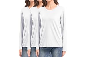 DMVOD 3er-Pack Baumwoll-T-Shirts mit Langen/kurzen Ärmeln, Workout-Oberteile für Damen, Basic-T-Shirt mit Rundhalsausschnitt