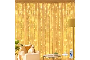 Ollny Curtain Fairy Lights, 200 LED 2m x 2m USB String Light with 8 Modes Indoor Outdoor Warm White Hanging Christmas Window Lights with Hooks, Bedroom/Outside/Wall/Door/House/Garden/Xmas Decor