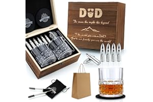 SOVYIME Cadeau Papa Verre a Whisky, Cadeau Anniversaire Papa Coffret Whisky, 2 Verre à Whisky, 8 Pierre a Whisky Glaçons Reutilisables en Acier Inox, Cadeau Fete Des Peres Idee Cadeau Homme Parrain Futur Papa