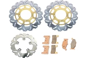 TARAZON Motorcycle Front Rear Brake Discs Rotors and Pads Set (Gold, for S.u.z.u.k.i GSXR 600 750 06 07/ GSXR1000 07 08)