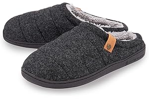Dunlop Mens Slippers Finlay Slip On Mule Faux Fur Lined Felt Memory Foam Size 7-12