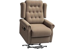 HOMCOM Power Lift Recliner Chair, Wingback Button Tufted Electric Lift Chair for Elderly, Fabric Riser and Reclining Armchair with Remote Control, USB Ports, Side Pockets, for Living Room, Dark Brown