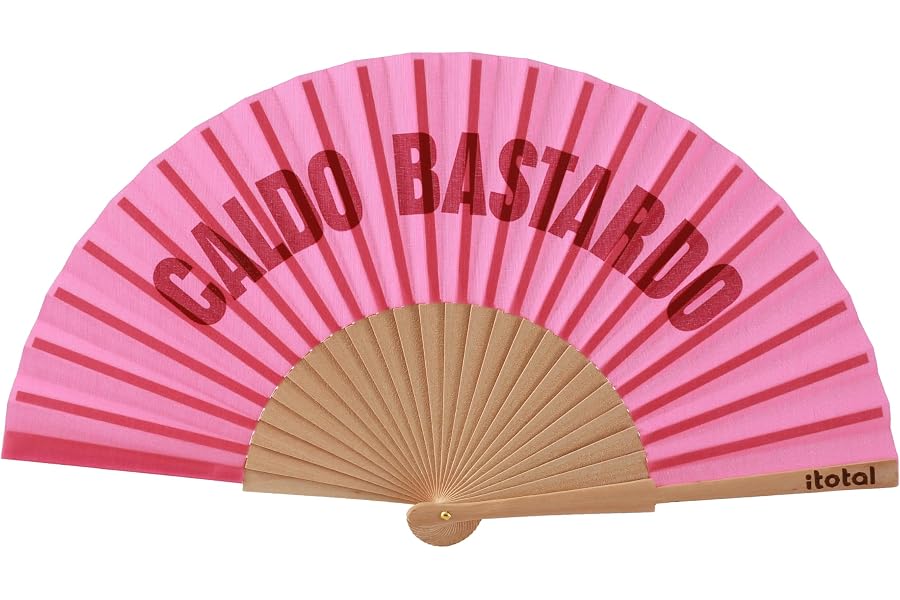 I-TOTAL® - Stylish and Colourful Hand Fan - Summer Wood and Fabric Fan - Lightweight and Portable - 42 x 23 cm (CALDO BASTARDO)