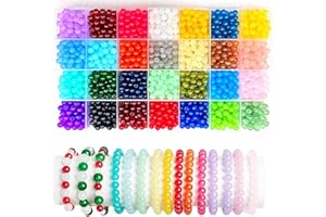 QTUIE Perline per Braccialetti 1680Pcs 6mm Perline di Vetro per Bigiotteria fai da te 28 Colorate Set Perline Tonde per Fare Braccialetto Collane Gioielli Kit Braccialetti per Adulti Bambini