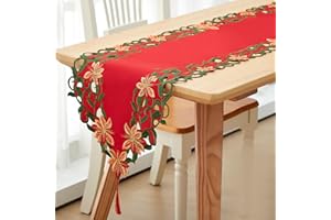 Tatuo Christmas Embroidered Table Runner Xmas Flower Red Cover Christmas Leaf Table Linens for Holiday Home Dining Decoration(15 x 90 Inch)