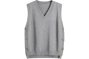 SUNSESS Women Sweater Vest V Neck Sleeveless Pullover Jumper Knit Vest Side Button Asymmetries Ribbed Tank Tops