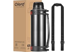 Olerd Thermos - Thermos da 6,0 l, in acciaio inox, con 2 bicchieri, a doppia parete, con tracolla e maniglia, 24 ore, caldo e freddo (nero)