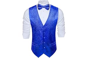 Barry.Wang Gilet da uomo con paillettes lucide per il tempo libero/casual con scollo a V gilet papillon set con tasche festival party 2 pezzi