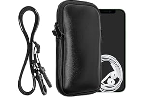 kwmobile Handytasche für Smartphones XL - 6,7/6,8" - Neopren Handy Hülle Metallic Schwarz mit Kordel - Handy Tasche mit Handykette 17,2 x 8,4 cm Innenmaße