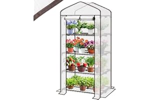 Sekey Mini Tomatengewächshaus mit 4 Regalböden, Folie Gewächshaus Klein Tomatenhaus Balkon Garten, Kleines Foliengewächshaus Stabil 160*70*50 cm, Weiß