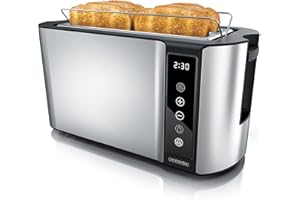Arendo Tostapane 4 fessure lunghe 1500 W, display touch, doppio guscio, supporto per brioche, 7 livelli di tostatura, centratura e display del tempo rimanente, funzione memoria