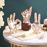 TIED RIBBONS Set of 3 Hand Sign Gesture Showpiece Statue Collectible Figurines (Ceramic, Copper) for Home Decor Living Room B