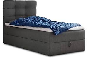 ‎SOFNET Sofnet Boxspringbett Best Mini mit Bettkasten und Matratzentopper - Einzelbett mit Bonell-Matratze und Topper, Polsterbett, Bett, Schlafzimmer (120 x 200 cm, Graphit (Inari 94))