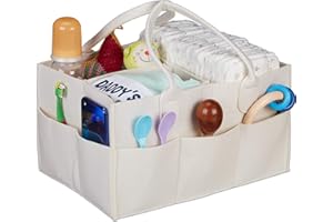 relaxdays Rangement Couches, 11 Compartiments, Panier Langer Portable, Organiseur Chambre bébé, Corbeille, Beige