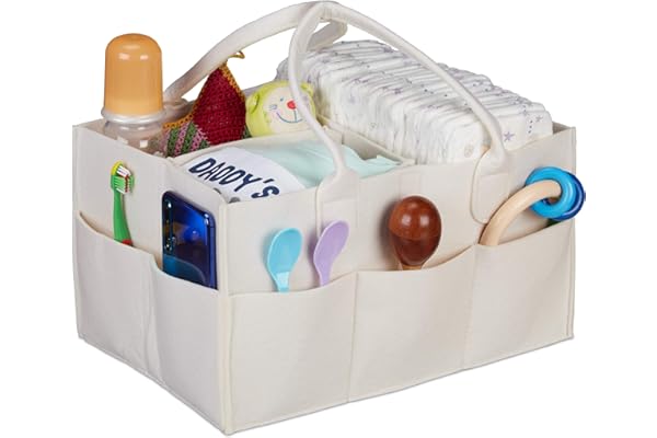 Relaxdays Rangement Couches, 11 Compartiments, Panier Langer Portable, Organiseur Chambre bébé, Corbeille, Beige