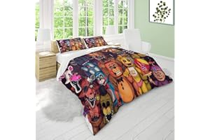QKNTKF FNAF Bedding - Juego de edredón individual/doble/king con funda de almohada y funda de edredón, con 1 funda de edredón y 2 fundas de almohada, ropa de cama de franela cálida para niños y niñas